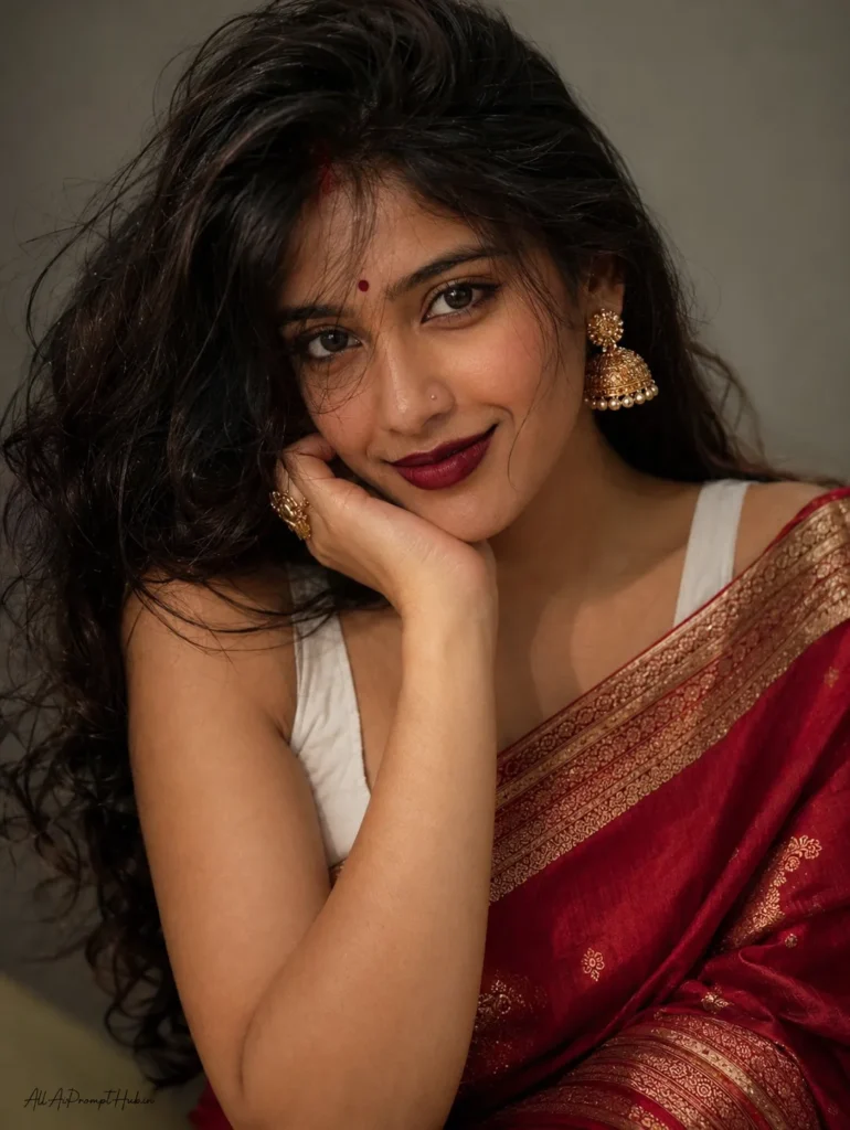Beautiful Indian woman in red saree realistic AI portrait