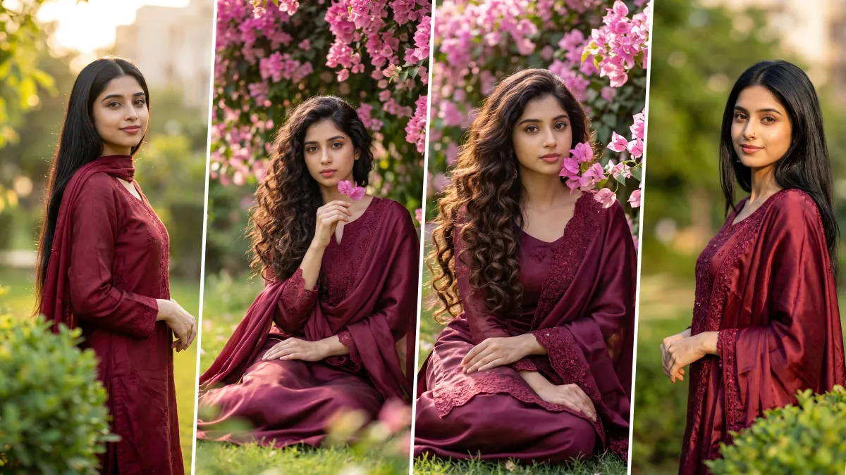 Ultra realistic Indian girl garden portrait AI prompt for cinematic photography