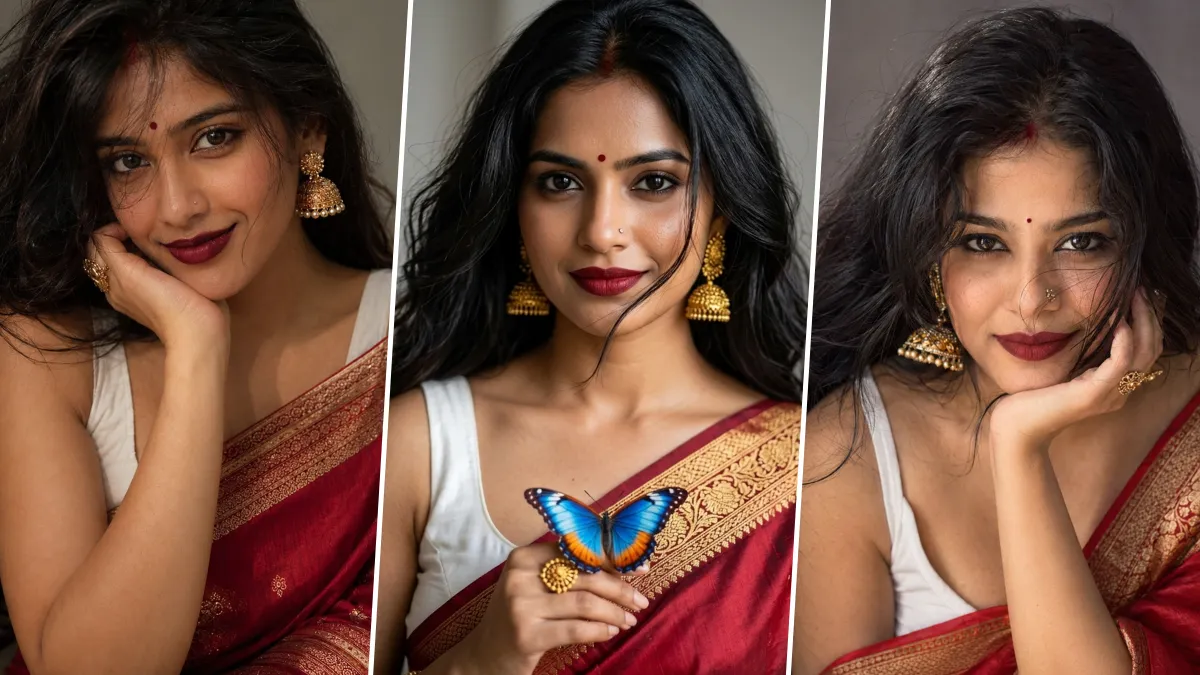 Ultra realistic Indian saree girl portrait AI prompt for cinematic photography