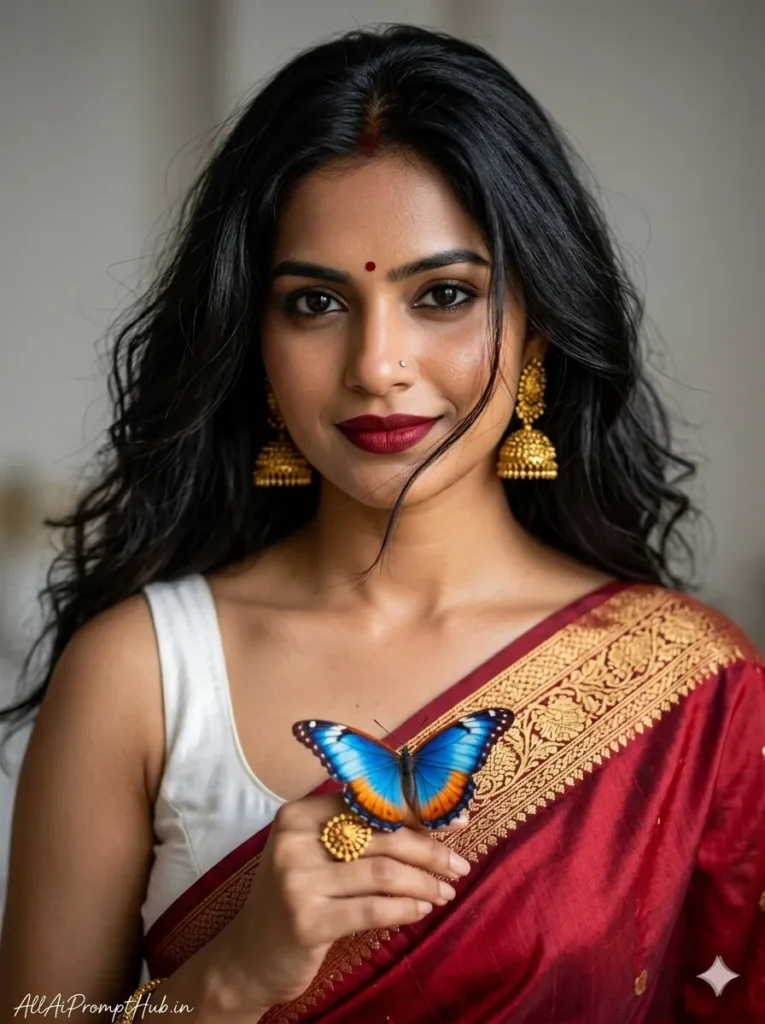Traditional Bengali girl portrait with butterfly AI generated image