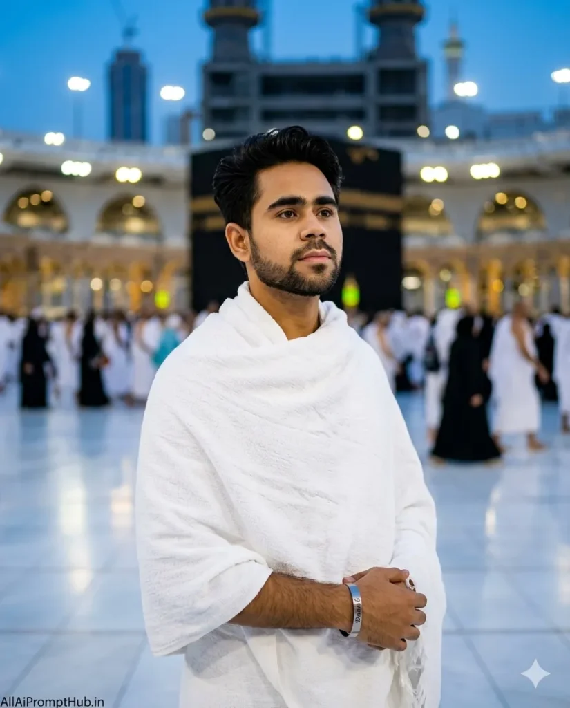 Kaaba Background AI Photo Editing Prompt for Boys