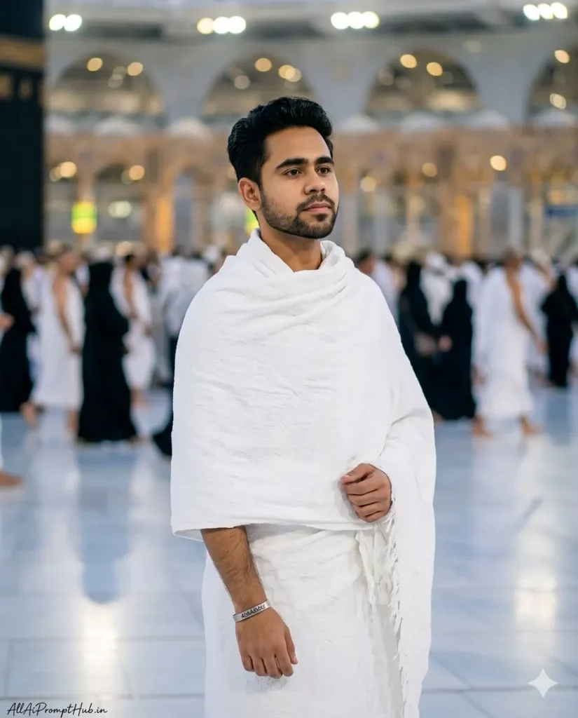 Cinematic Ihram Portrait AI Prompt for Boys
