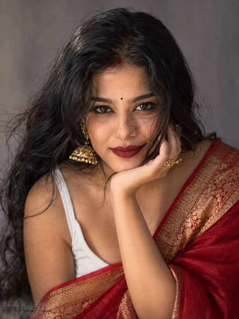 Cinematic Indian beauty closeup portrait in saree AI photography