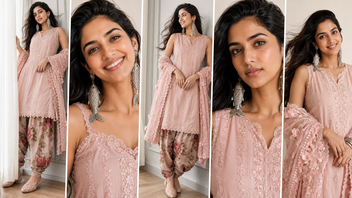 Beautiful girl wearing stylish traditional Pakistani salwar suit generated with AI fashion photography prompt