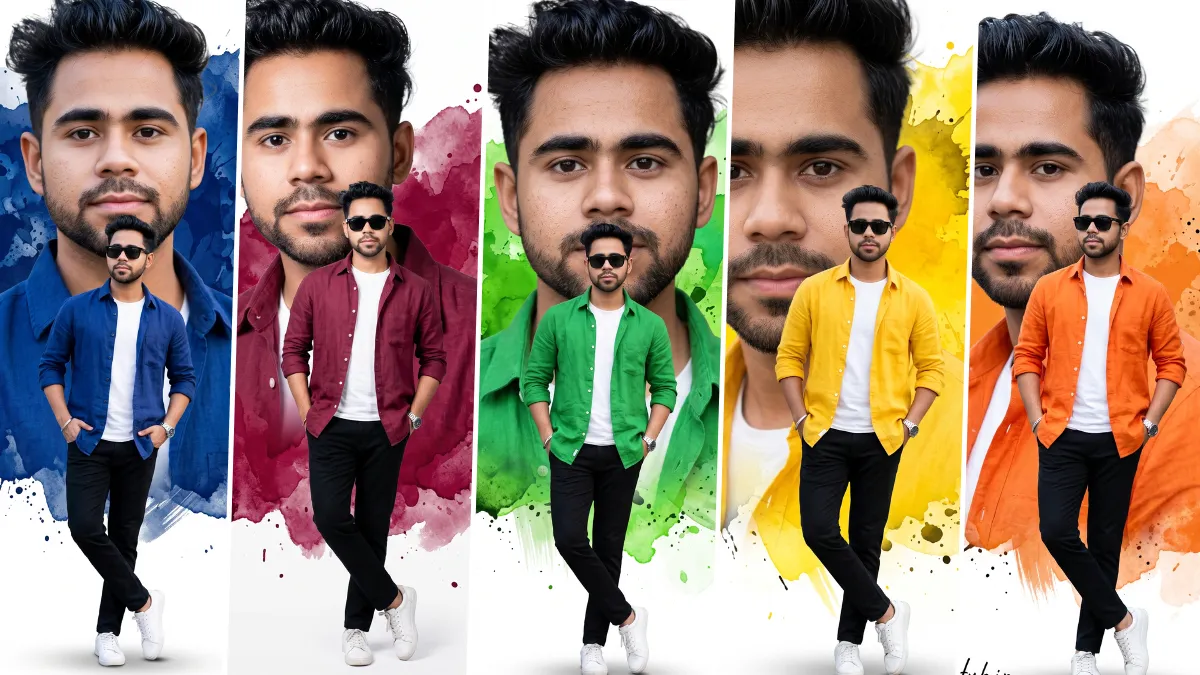 Ultra realistic double exposure AI portrait prompt for men with colorful watercolor splash background created using ChatGPT, Gemini AI and Flux image generator.