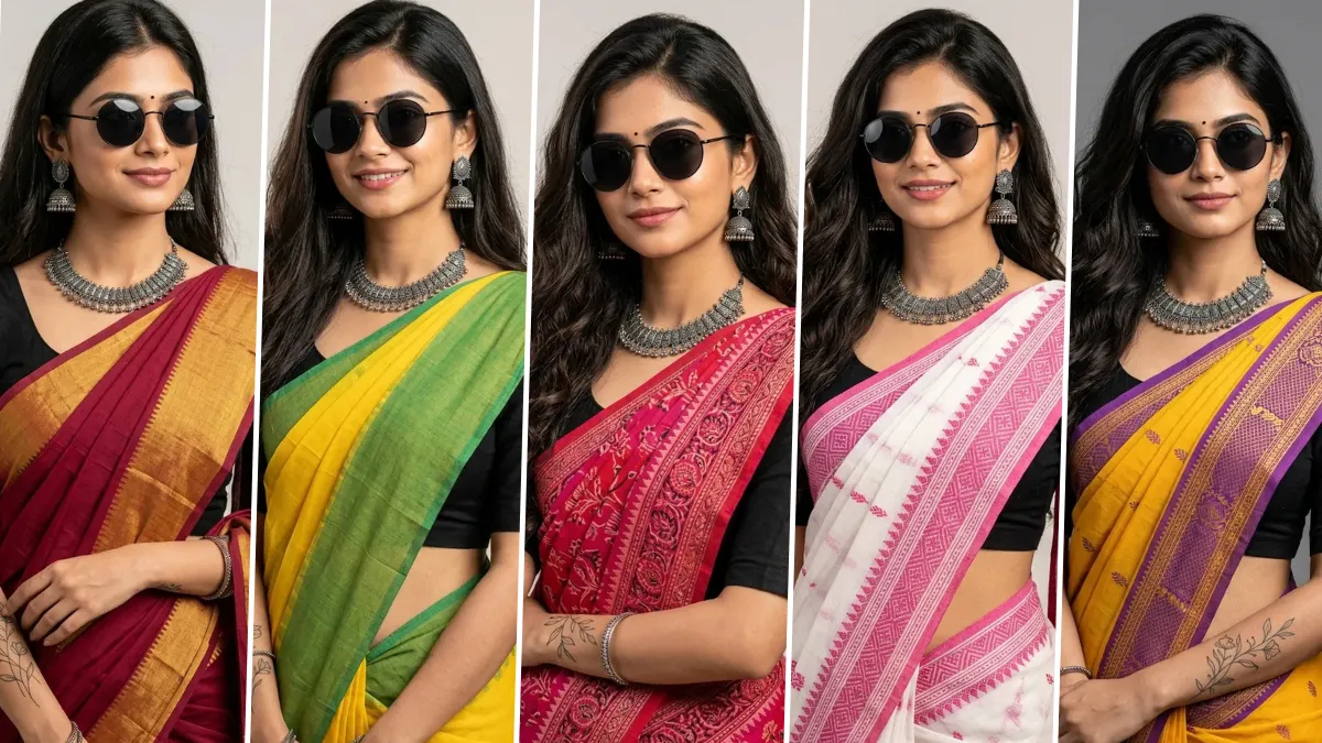 Saree AI image generation prompts for Indian women wearing colorful sarees and traditional jewelry