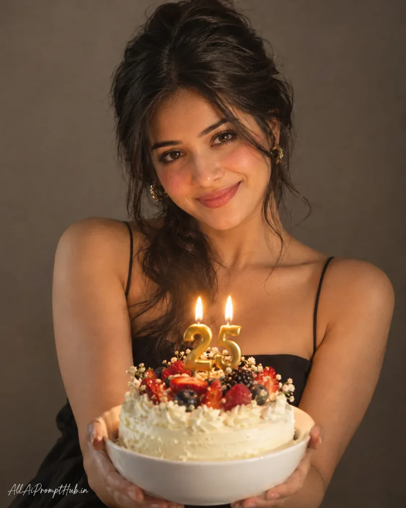 Aesthetic 25th birthday portrait of a young woman, AI-generated image