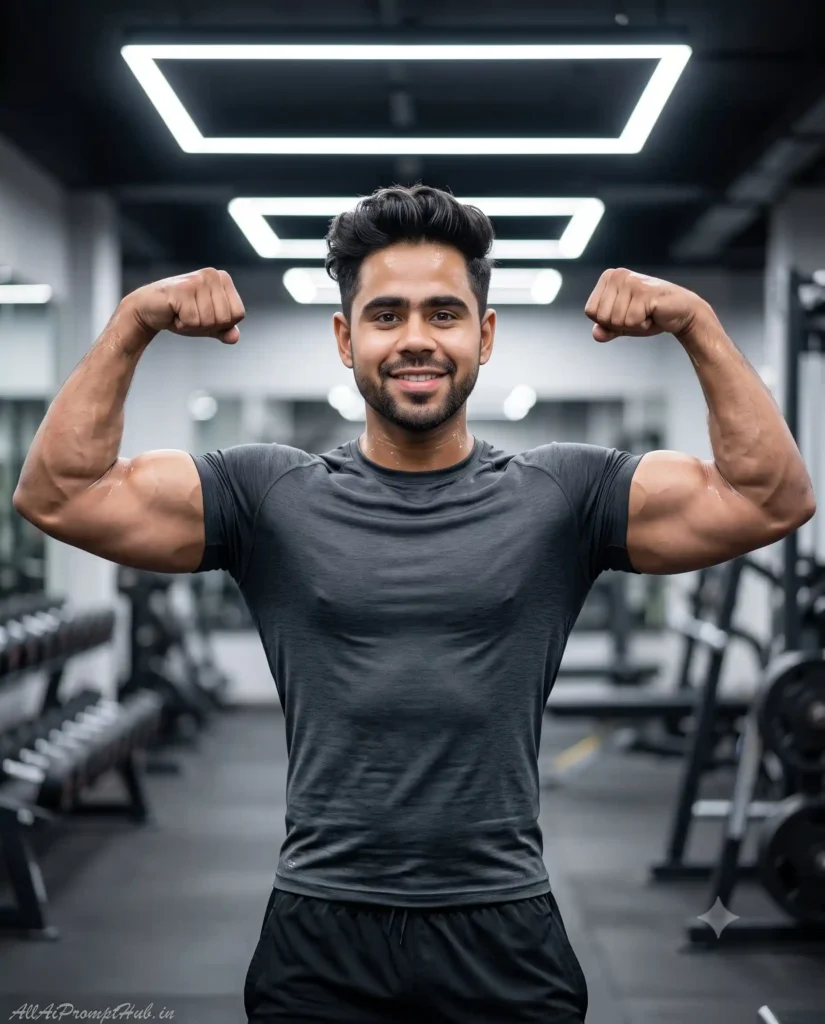 Fitness model in a gym, AI-generated photo