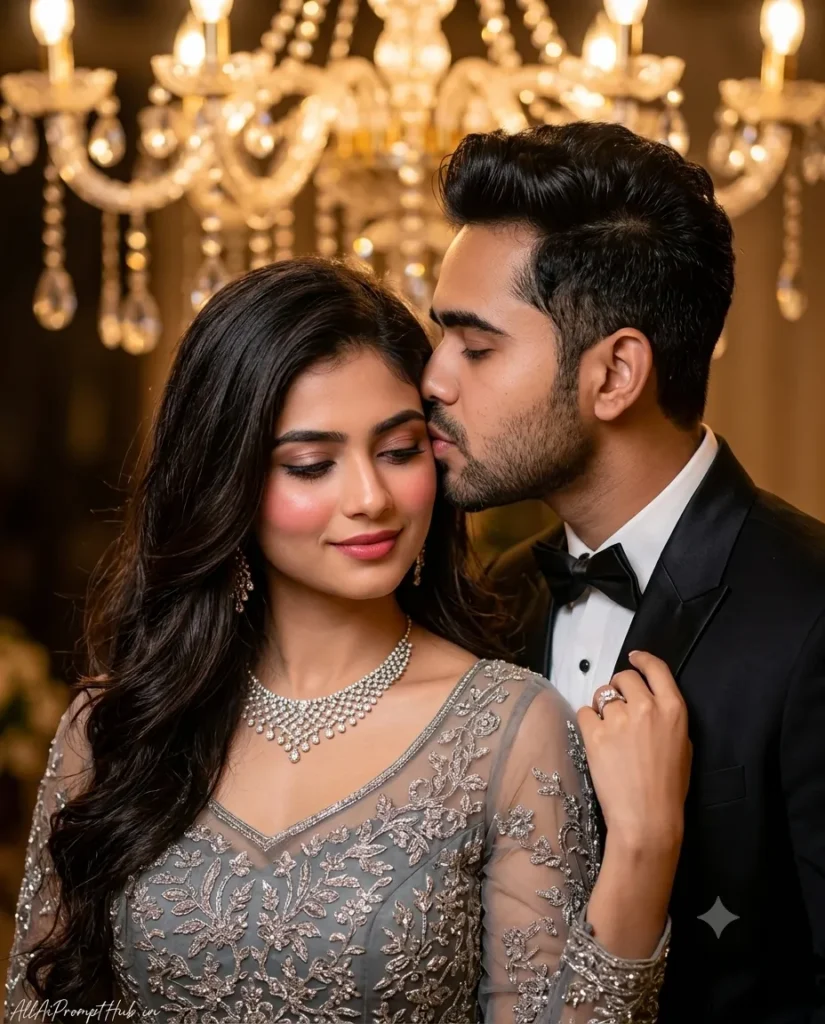 Romantic Indian couple in traditional wear in an AI-generated portrait from a Gemini prompt