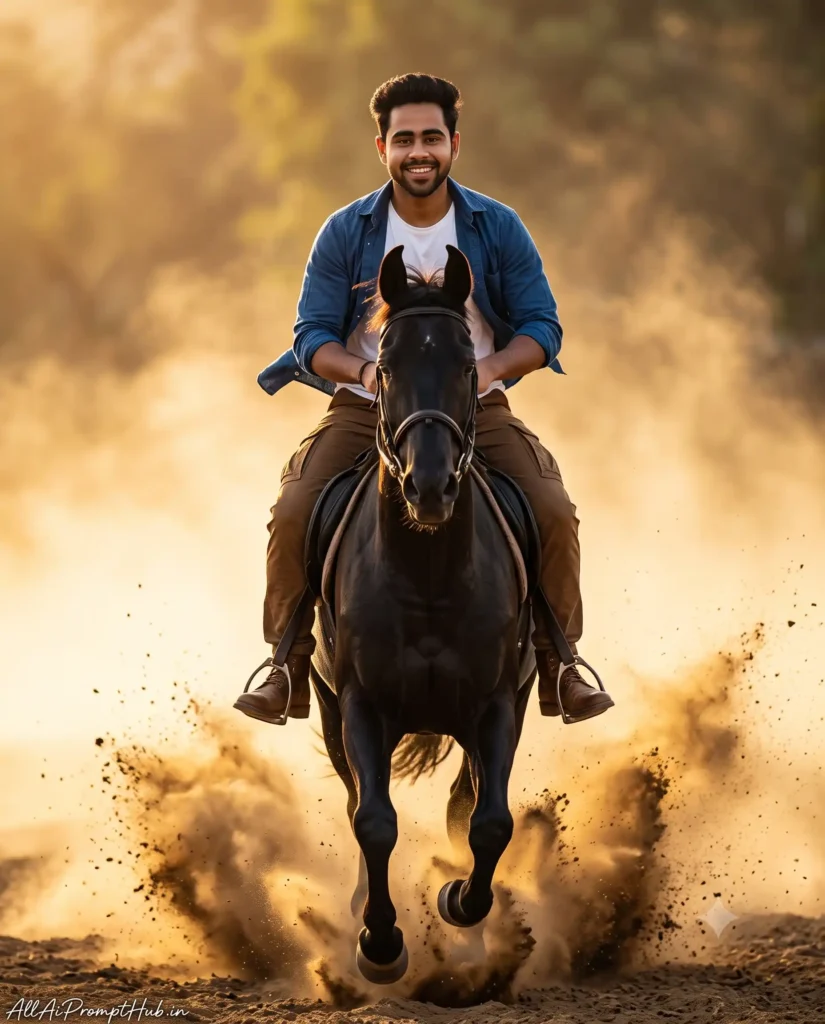 Black horse rider in a cinematic AI-generated image