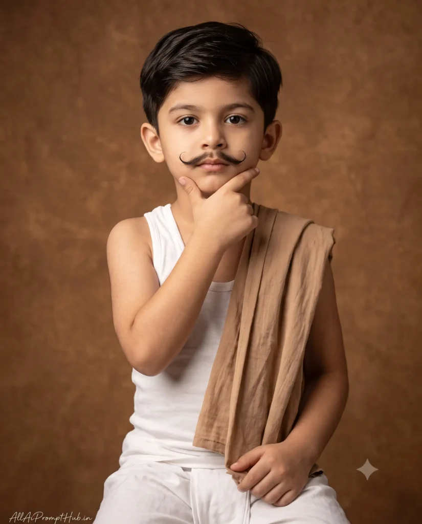 Indian boy dressed as Chandra Shekhar Azad in traditional attire, AI-generated portrait