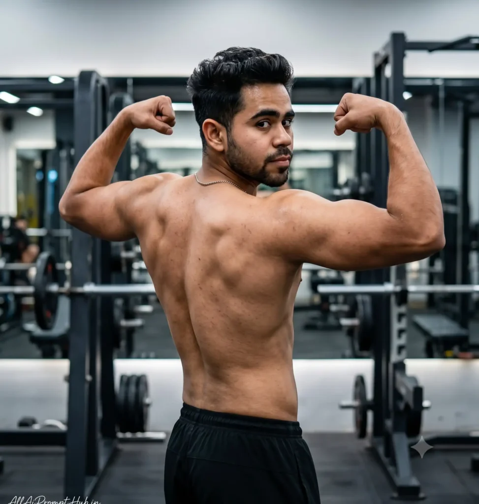 Gym boy with a muscular physique, AI-edited portrait
