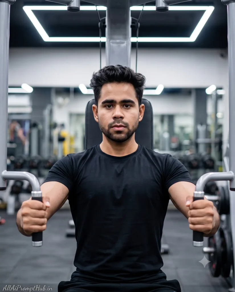 Fitness portrait of a man in a gym, AI-generated image