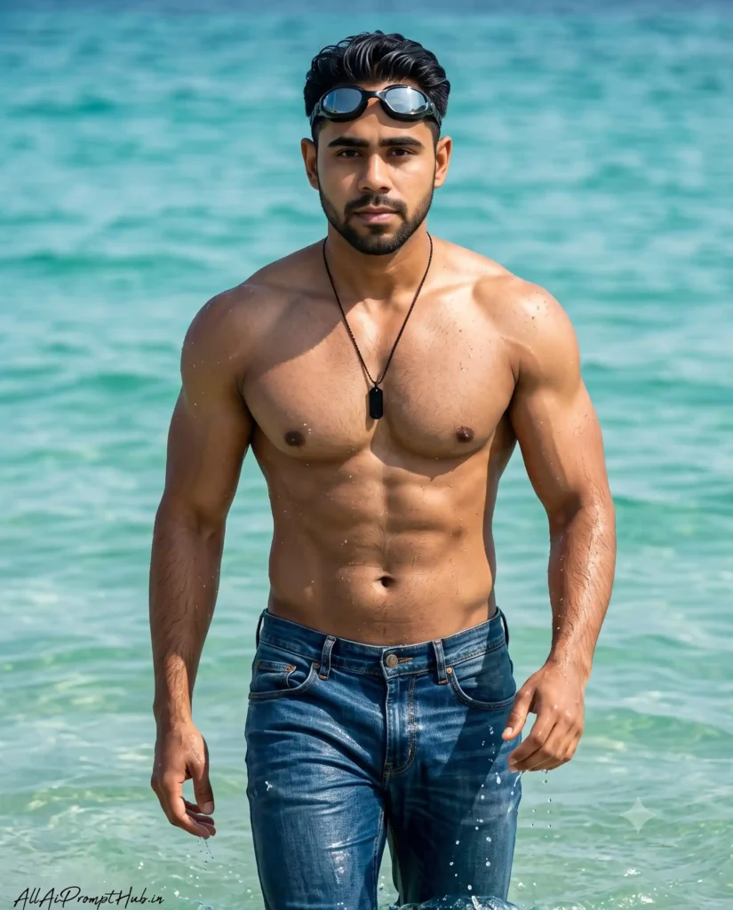Trending Beach Photoshoot AI Prompts for Men – Realistic Ocean, Wet Hair & Summer Style