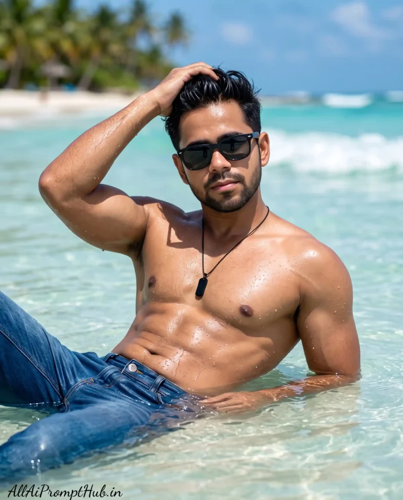 Cinematic Beach AI Prompts for Men – Realistic Ocean Portraits & Summer Vacation Photos