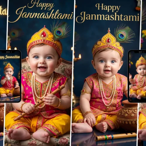 AI Krishna photo prompts for Janmashtami featuring beautiful baby Krishna images