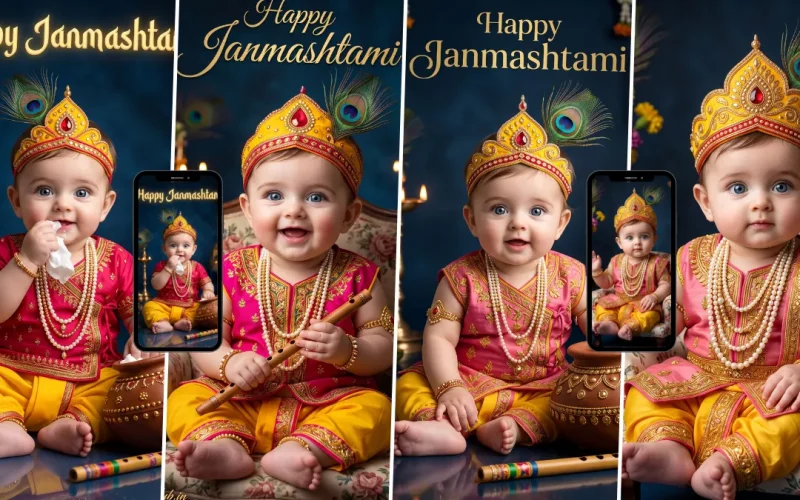 AI Krishna photo prompts for Janmashtami featuring beautiful baby Krishna images