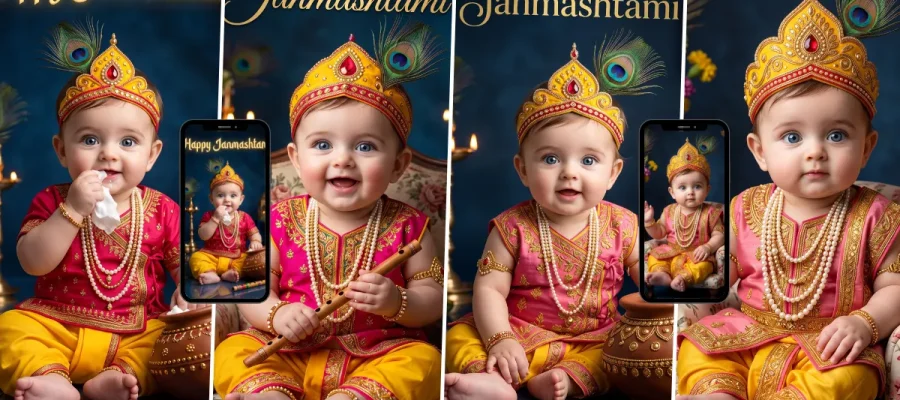 AI Krishna photo prompts for Janmashtami featuring beautiful baby Krishna images