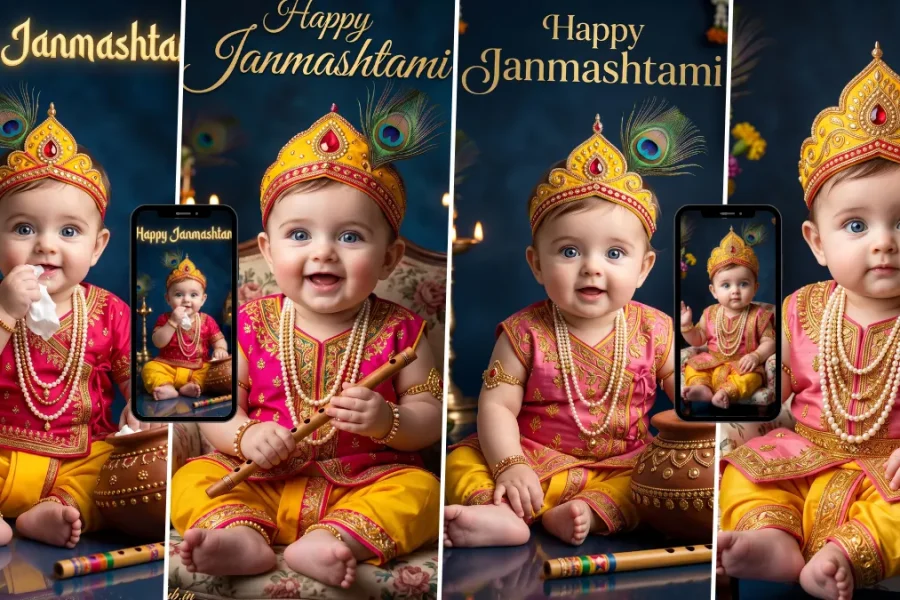 AI Krishna photo prompts for Janmashtami featuring beautiful baby Krishna images