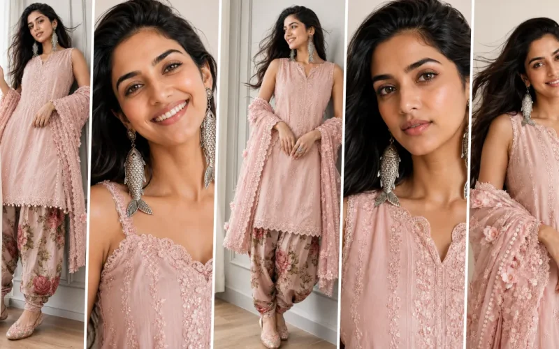 Beautiful girl wearing stylish traditional Pakistani salwar suit generated with AI fashion photography prompt