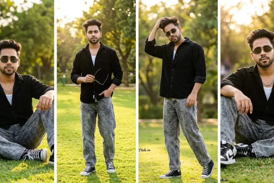 Best AI Prompts for Realistic Male Fashion: Create Photorealistic Outdoor Park Portraits with Black Corduroy Style