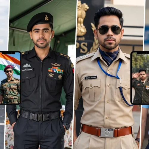 AI uniform photo prompts for men featuring realistic army, navy, police and officer portraits