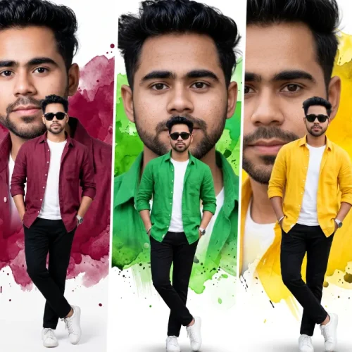 Ultra realistic double exposure AI portrait prompt for men with colorful watercolor splash background created using ChatGPT, Gemini AI and Flux image generator.