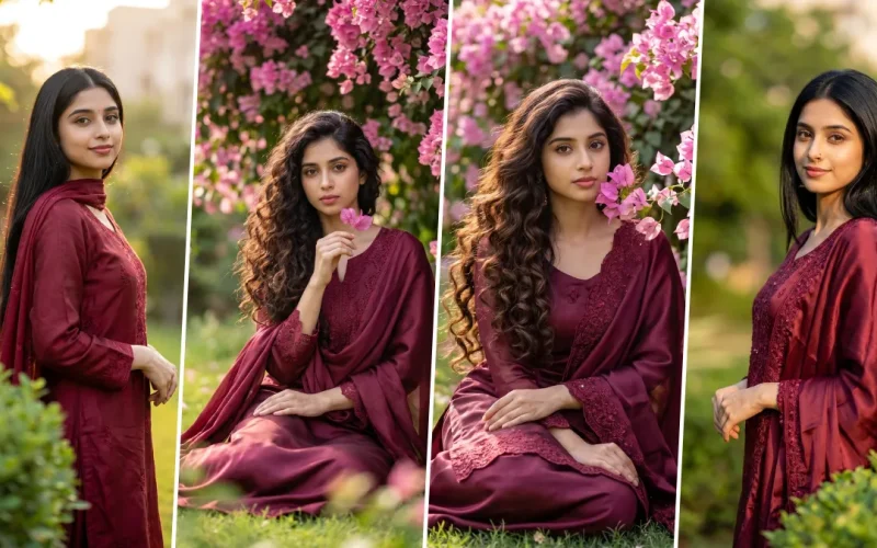 Ultra realistic Indian girl garden portrait AI prompt for cinematic photography