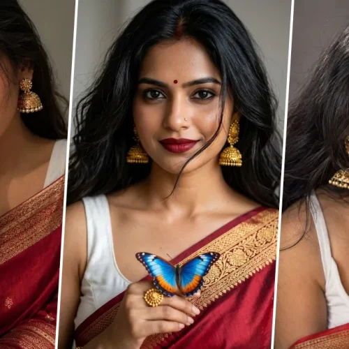 Ultra realistic Indian saree girl portrait AI prompt for cinematic photography