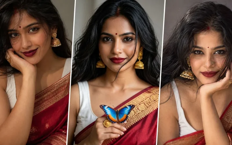 Ultra realistic Indian saree girl portrait AI prompt for cinematic photography