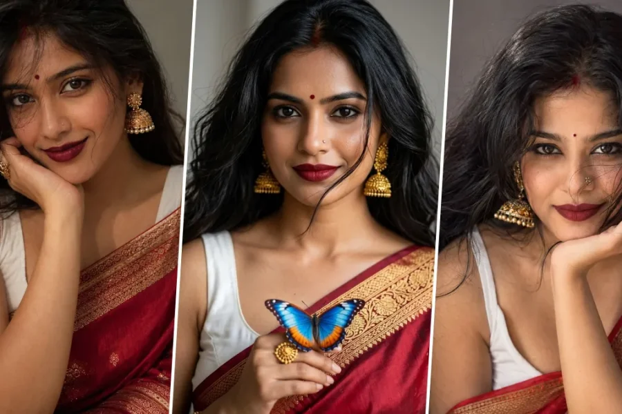 Ultra realistic Indian saree girl portrait AI prompt for cinematic photography