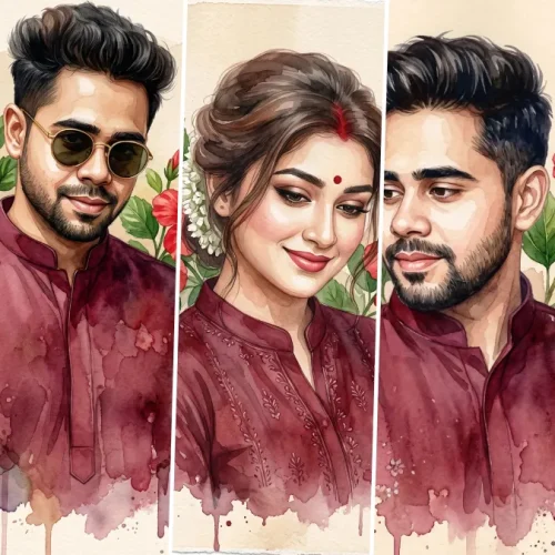 Ultra realistic watercolor AI portrait prompts featuring artistic male and female illustrations created using ChatGPT Image, FLUX AI, Gemini AI and Midjourney.
