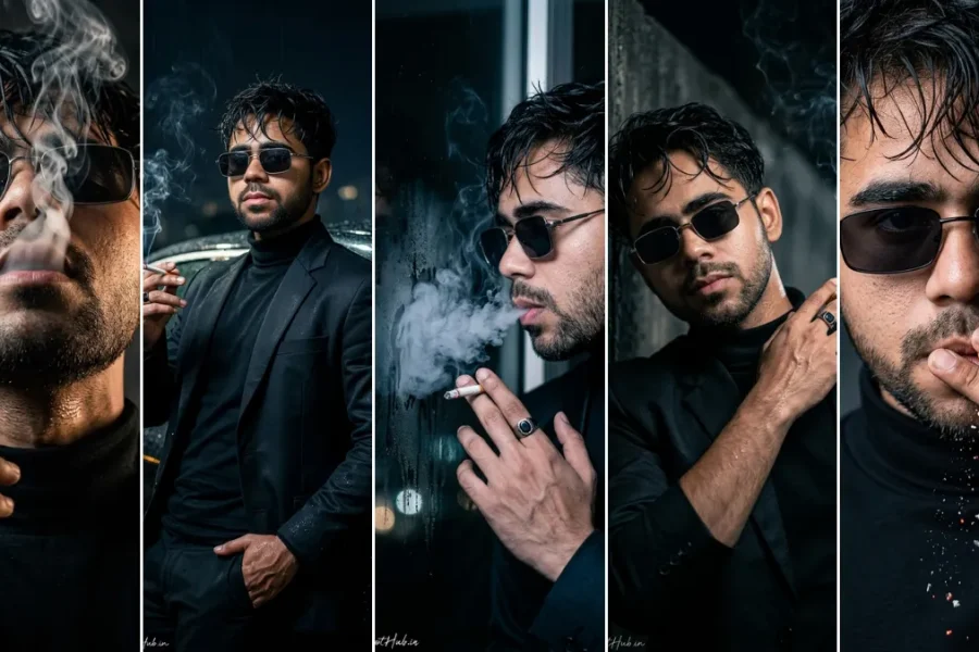 Ultra realistic cinematic portrait of man with smoke effect, dark aesthetic AI generated prompt style