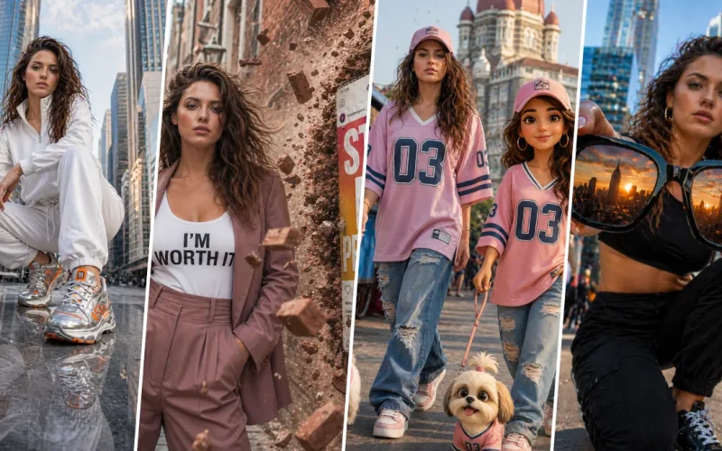 “Cinematic AI-generated street style fashion portraits featuring urban city background, hyper-realistic lighting and modern outfits for Midjourney prompts”