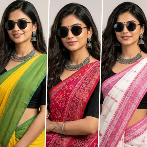 Saree AI image generation prompts for Indian women wearing colorful sarees and traditional jewelry