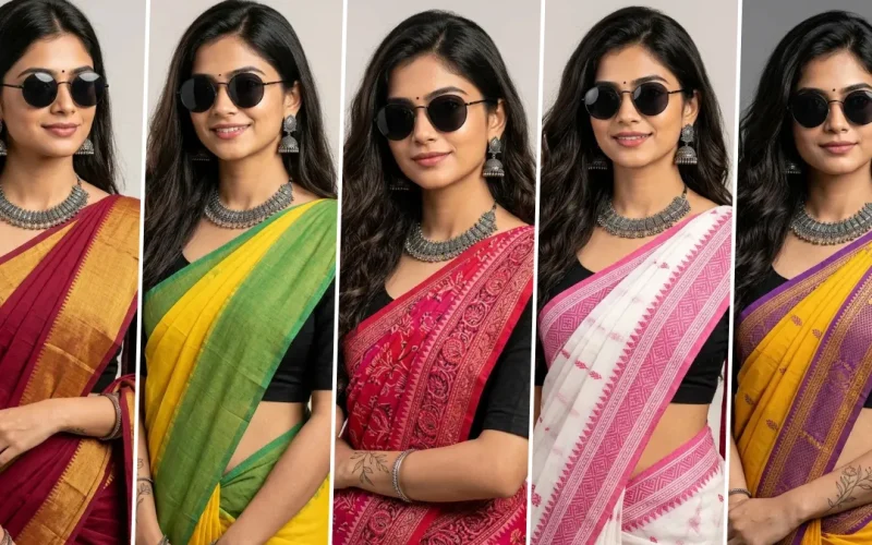 Saree AI image generation prompts for Indian women wearing colorful sarees and traditional jewelry