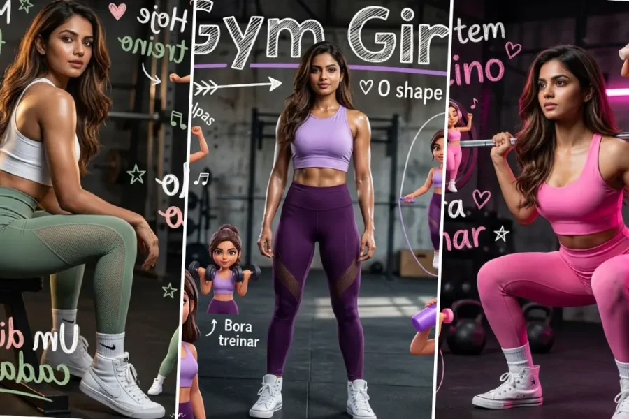 Fitness model performing workout poses in gym, hyper realistic AI portrait prompts