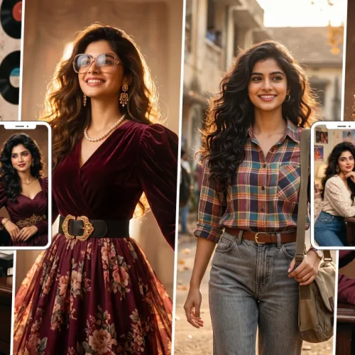 Stylish women in 90s-inspired fashion created with AI photo editing prompts