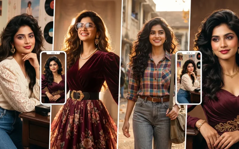 Stylish women in 90s-inspired fashion created with AI photo editing prompts