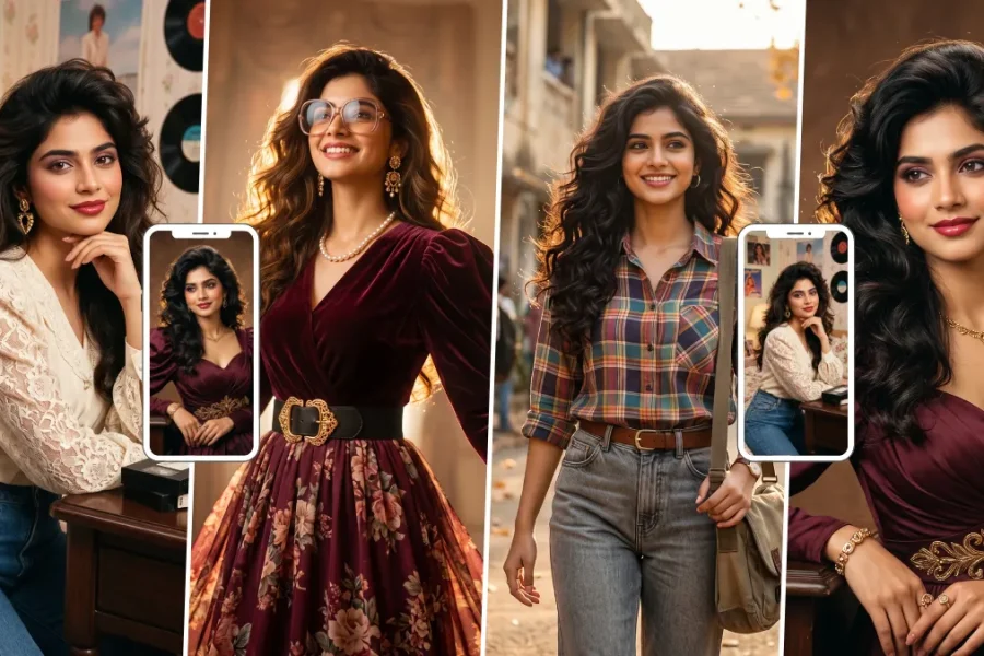 Stylish women in 90s-inspired fashion created with AI photo editing prompts